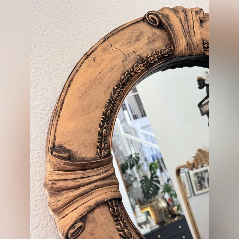 Vintage Antique Gold Round Frame With Mirror